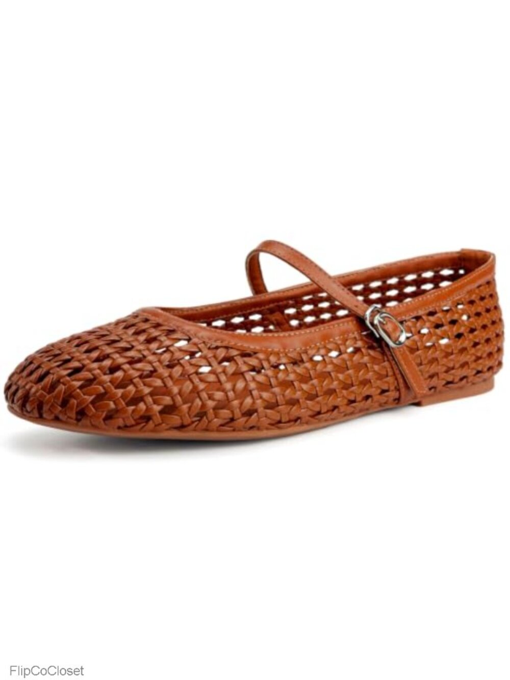 Hand Woven Mary Jane Flats Faux Leather Adjustable Buckle Memory Foam Women's